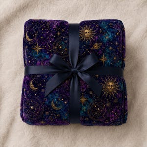 Whimsigoth Celestial Velvet Throw Blanket Astrology Zodiac Moon and Stars Blanket, Purple Witchcore Decor Gothic Couch Blanket Cozy Gift image 4