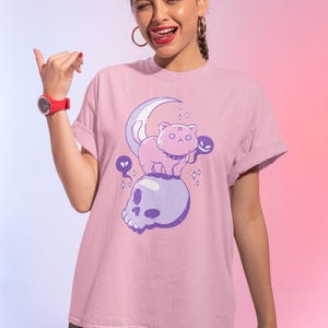 Harajuku Cat Pastel Goth Shirt, Pastel Goth Clothing, Crescent Moon Halloween Shirt, Cryptid Shirt, Kawaii Clothes, Kawaii Creepy Cute Shirt