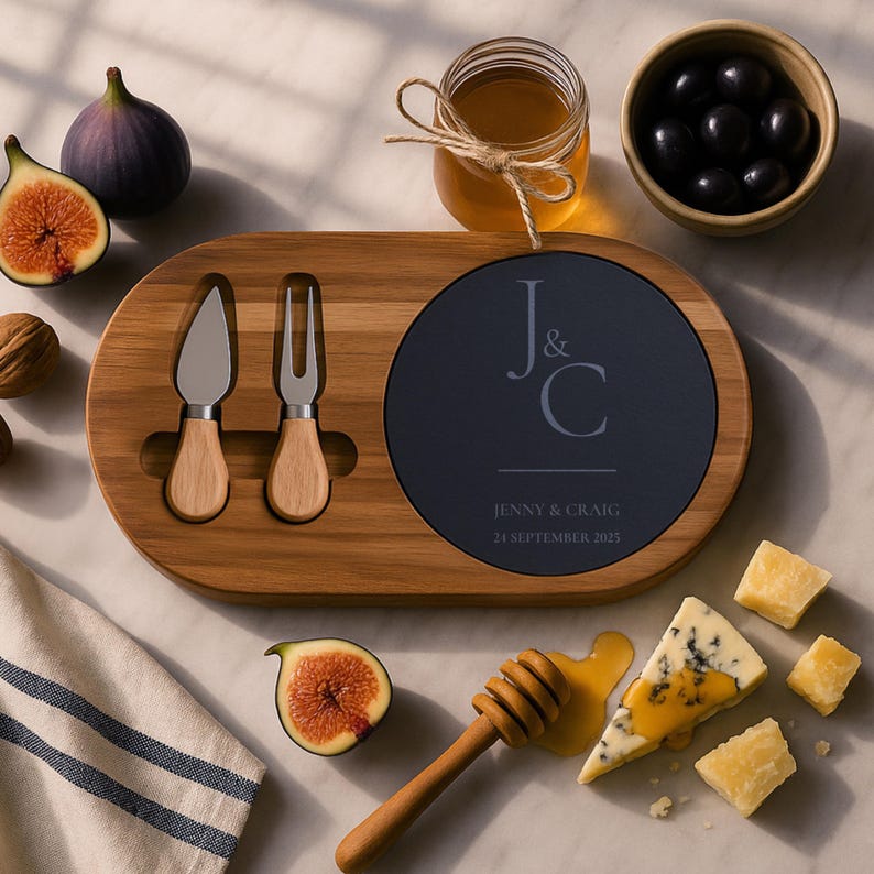 Personalized Acacia Cheese Board Custom Engraved Names, Monogram ...