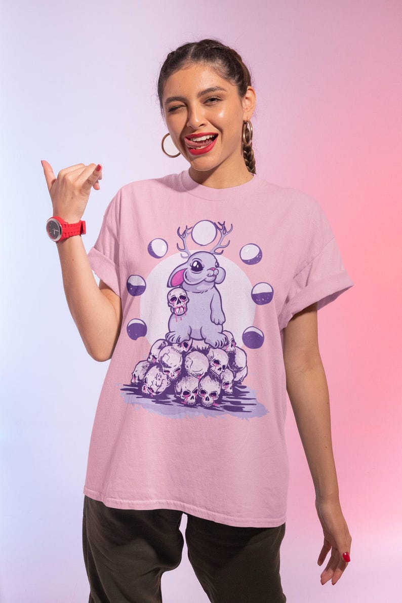 Jackalope Pastel Goth Shirt, Pastel Goth Clothing, Harajuku Shirt, Jackalope Shirt, Cryptid Shirt, Kawaii Goth, Creepy Cute Shirt immagine 7