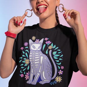 Harajuku Skeleton Cat Pastel Goth Shirt, Pastel Goth Clothing, Harajuku Shirt, Cryptid Shirt, Kawaii Clothes, Kawaii Goth, Creepy Cute Shirt