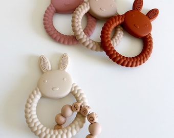 Silicone and wood baby rattle