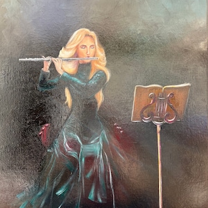 18x24, Original Oil Painting, Women Playing the Flute, Gift for Music Lovers,  Art Decor, Art Wall,  by AnzhelasArt