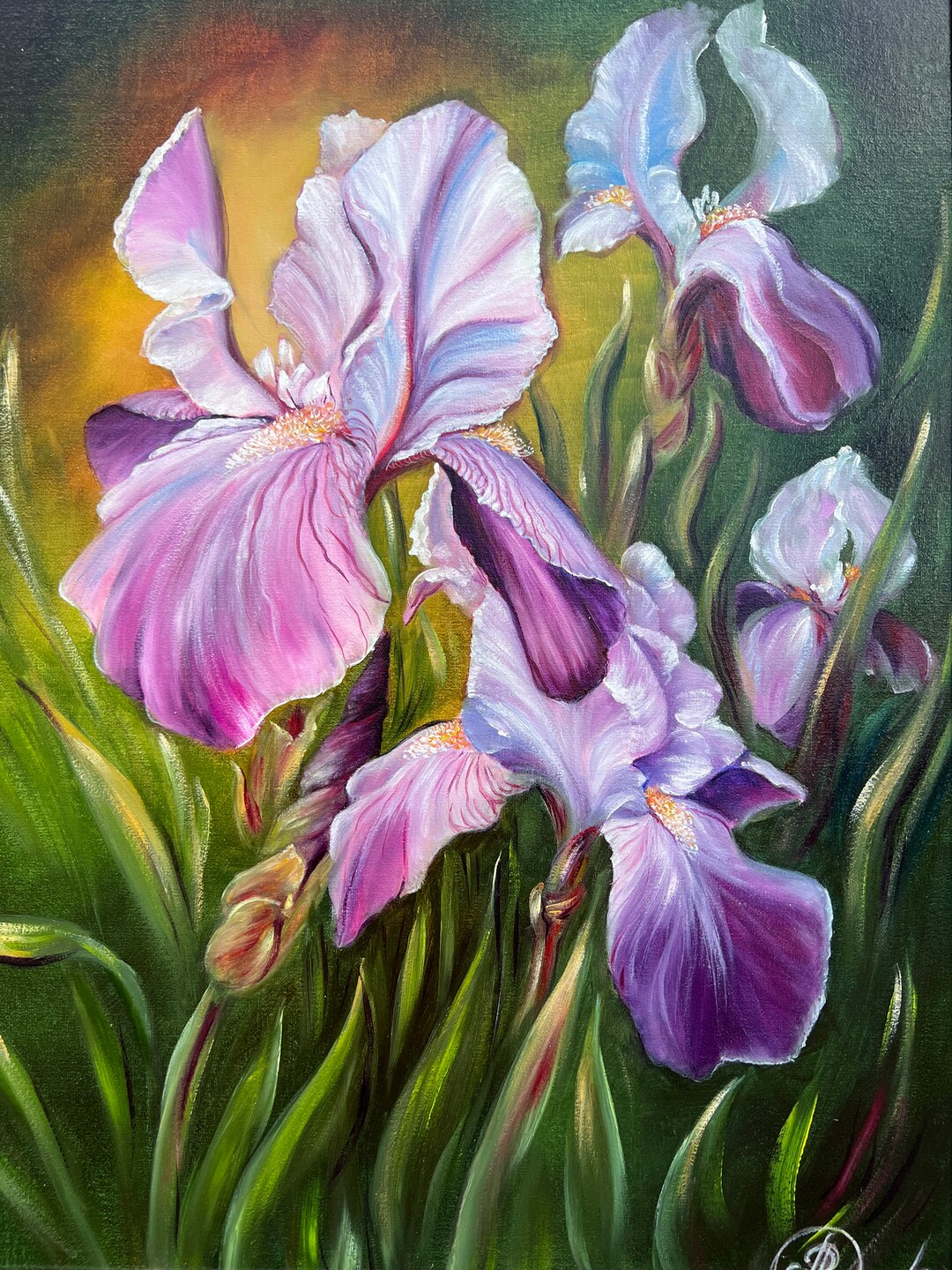 12X16 Original Floral Oil Painting Artwork Flowers Irises Home Decor by ...