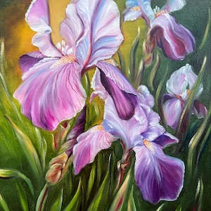 12X16 Original Floral Oil Painting Artwork  Flowers Irises Home decor by AnzhelasArt