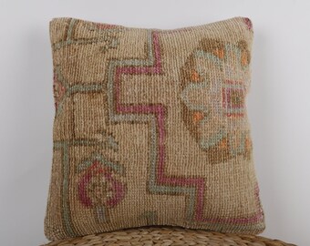 Decorative Throw Pillow, Turkish Kilim Pillow, 14x14 Pillow Cover, Ethnic Kilim Pillow, Home Decor, Cushion Cover, Home Decor, Turkey Pillow