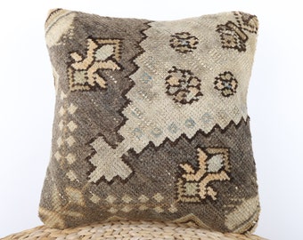 Vintage Kilim Pillow, 14x14 Pillow Case, Turkish Carpet Pillow, Home Decor, Decorative Pillow, Throw Pillow, Cushion Cover, Boho Pillow