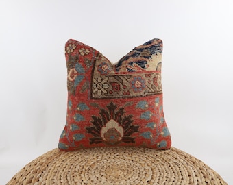 Textured Kilim Pillow Cover: Turkish Woven Wool, 16x16 Living Room Decor