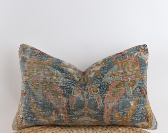 Vintage Turkish Kilim Pillow Cover: Ethnic Boho Lumbar Pillow (12x20)