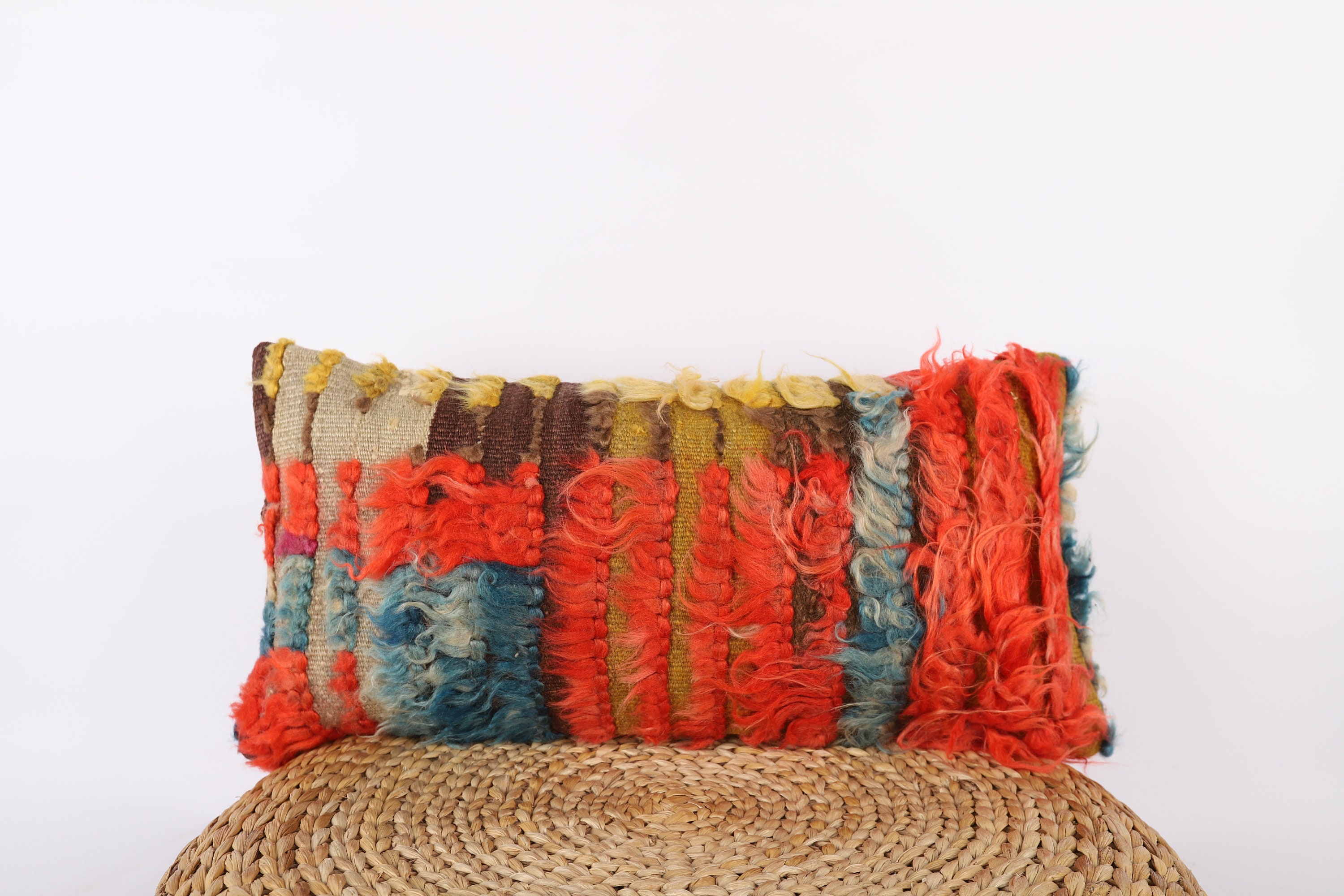Red Pillow Cover, Turkish Carpet Pillow, Red Throw Pillow, 12x24 Pillow Cover, Textured Pillow, Red Cushion Cover, Tülü Pillow, Home Decor