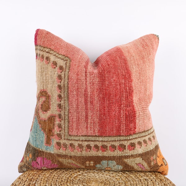 Bohemian Kilim Pillow, Turkish Carpet Pillow, 24x24 Pillow Cover, Decorative Pillow, Throw Pillow, Cushion Cover, Home Decor, Pillow