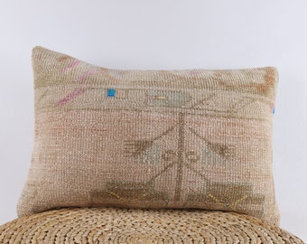 Housse de coussin Kilim vintage (16 x 24) : décoration bohème en laine turque