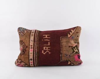 Housse de coussin kilim vintage 16 x 24 : déco bohème en laine turque