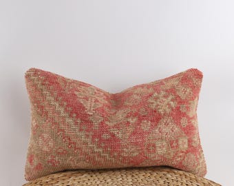 Funda de almohada Kilim turca hecha a mano: cojín lumbar de lana de 12 x 20 pulgadas