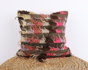 Bohemian Kilim Pillow Cover: Vintage Turkish Wool, 16x16