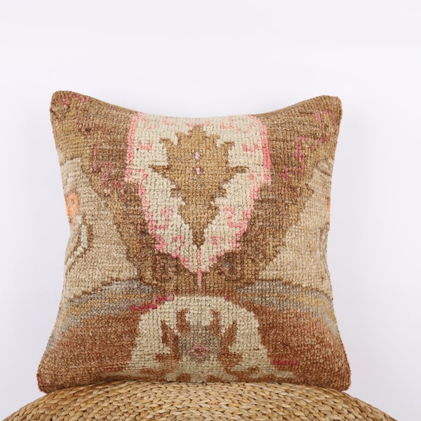 Bohemian Kilim Pillow, Turkish Carpet Pillow, Turkey Pillow, Boho Pillow, Throw Pillow, Decorative Pillow, 20x20 Pillow Cover, Home Decor