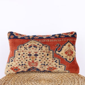 Kilim Lumbar, Turkish Kilim Pillow, 12x20 Pillow Case, Decorative Pillow, Sofa Throw Pillow, Boho Decor, Livingroom Decor, Cushion Cover