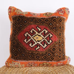 Textured Pillow, 18x18 Pillow Cover, Turkish Carpet Pillow, Decorative Pillow, Handwoven Pillow, Kilim Cushion Cover, Boho Decor, Pillow