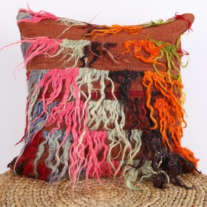 Textured Pillow, Handwoven Pillow, 18x18 Kilim Pillow, Turkish Kilim Pillow, Decorative Pillow, Throw Pillow, Tülü Pillow, Cushion Cover