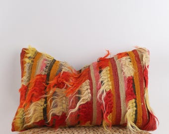 Funda de almohada Kilim turca hecha a mano: cojín lumbar de lana con diseño floral (30,5 x 50,8 cm)