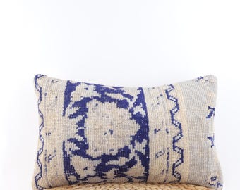 Funda de almohada Kilim turca hecha a mano: cojín lumbar de lana (30,5 x 50,8 cm)