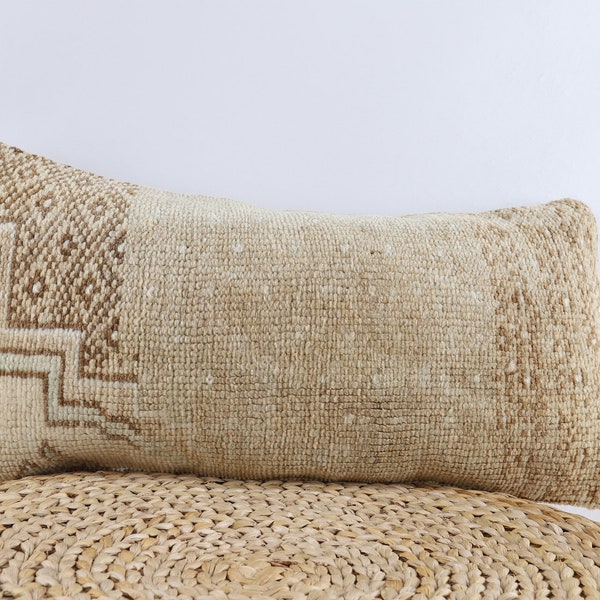 12x24 Pillow Cover, Turkish Carpet Pillow, Handwoven Textured Pillow Cover, Decorative Pillow, Wool Pillow, Sofa Throw Pillow, Home Decor