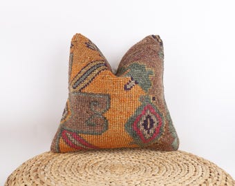 Bohemian Kilim Pillow, 16x16 Kilim Pillow, Decorative Pillow, Throw Pillow, Turkish Carpet Pillow, Boho Decor, Livingroom Decor, Home Decor