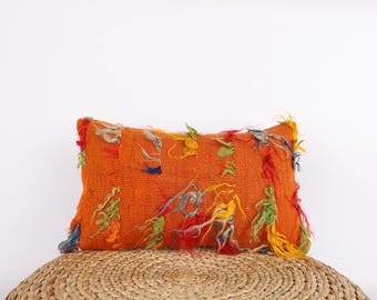 Funda de almohada Kilim turca hecha a mano: cojín lumbar de lana (30,5 x 50,8 cm)