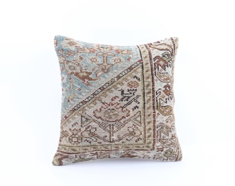 Vintage Turkish Kilim Pillow Cover: 18x18 Wool Throw Pillow