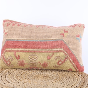 Bohemian Kilim Pillow, Turkish Kilim Pillow, Handwoven Kilim Lumbar, 12x20 Pillow Cover, Aestethic Pillow, Home Decor, Lumbar Pillow