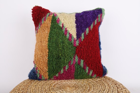 ヴィンテージトルコキリム枕カバー: ウールTülüクッション、18x18