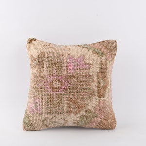 Turkish Carpet Pillow, Decorative Pillow, 16x16 Kilim Pillow, Throw Pillow, Handwoven Anatolian Boho Pillow, Ethnic Kilim Pillow, Pillow