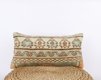 Handwoven Anatolian Kilim Pillow, Turkish Carpet Pillow, Kilim Lumbar, 12x24 Pillow Cover, Decorative Pillow, Throw Pillow, Cushion Cover