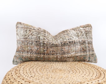 Embroidered Kilim Pillow, 12x24 Turkish Carpet Kilim Pillow, Decorative Pillow, Kilim , Ethnic Kilim Pillow, Livingroom Decor, Cushion Cover