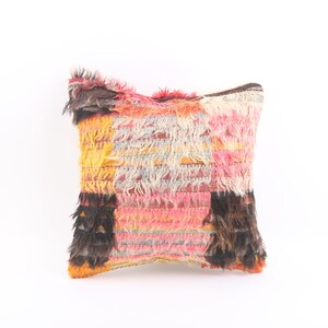 Orange Textured Woven Pillow: Turkish Rug Cushion Cover (16x16)