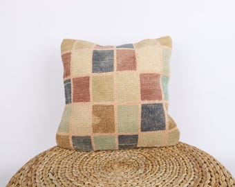 Textured Kilim Pillow Cover: 16x16 Turkish Woven Wool