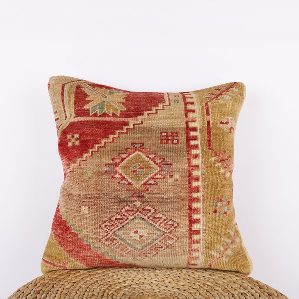 Anatolian Turkish Kilim Pillow, 20x20 Pillow Case, Decorative Pillow, Carpet Pillow, Boho Decor, Kilim Cushion Cover, Turkey Pillow