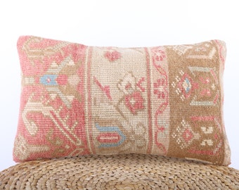 Funda de almohada Kilim turca hecha a mano: cojín lumbar de lana de 12 x 20 pulgadas