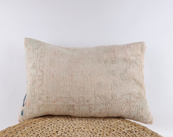 Housse de coussin Kilim vintage : coussin en laine turque, décoration d'intérieur bohème (16 x 24)
