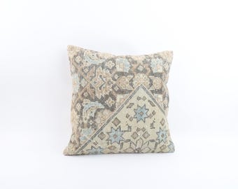 Vintage Turkish Carpet Pillow Cover: 16x16 Sofa Throw Pillow
