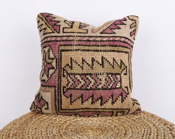 Ethnic Kilim Pillow, Turkish Carpet Pillow, 16x16 Pillow Case, Livingroom Decor, Boho Decor, Cushion Cover, Turkey Pillow, Couch Pillow
