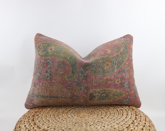 Handwoven Turkish Rug Pillow Cover: Neutral Textured Cushion (16x24)