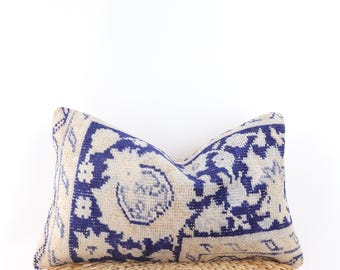 Funda de almohada Kilim turca hecha a mano: cojín lumbar de lana vintage (30,5 x 50,8 cm)