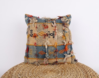 Textured Kilim Pillow Cover: 16x16 Turkish Woven Wool Throw