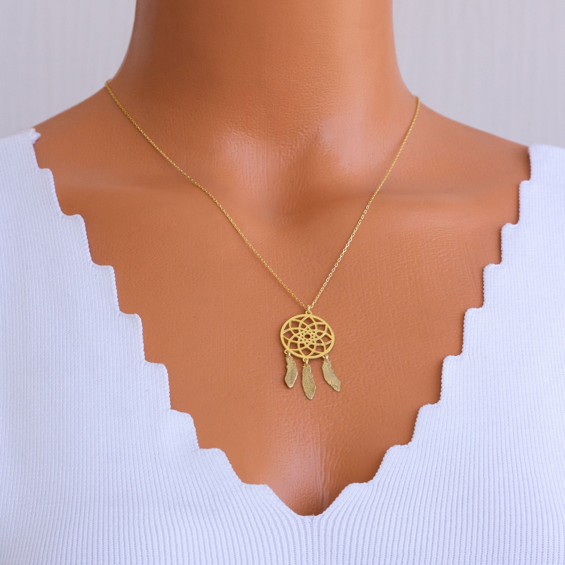 Handmade Dream Catcher Necklace Gold Spiritual Jewelry Etsy