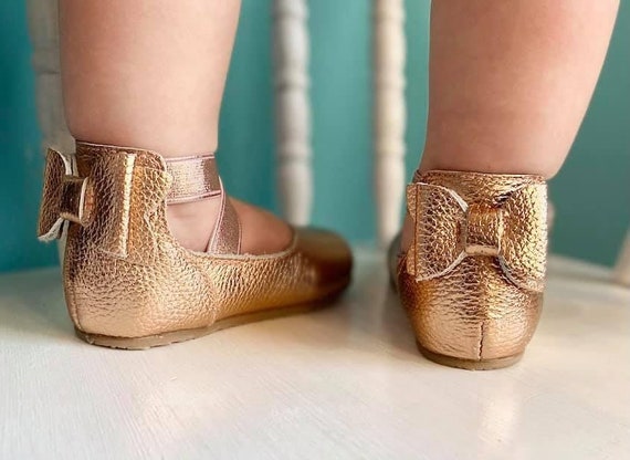 Rose Gold Ballet Bow Back Shoes White 