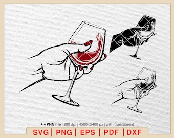 Verre à vin Silhouette SVG : main de femme tenant du vin (fichiers numériques)
