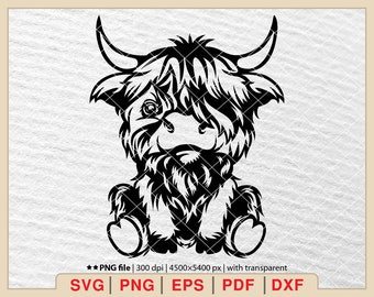 Cute Highland Cow SVG, Cute Highland Cow Sitting svg, Highland Cow svg, Cow svg, Cute Cow svg, Baby Cow svg, Highland Cow Clipart [EP-507]