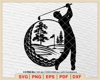 Pacchetto SVG con silhouette di golfista: mazza da golf, pallina, monogramma (download digitale)
