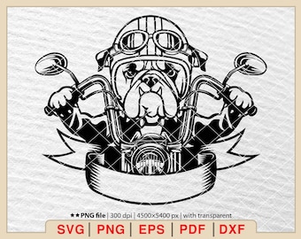 Biker Bulldog SVG: grafica vettoriale di cani motociclisti (file digitali)